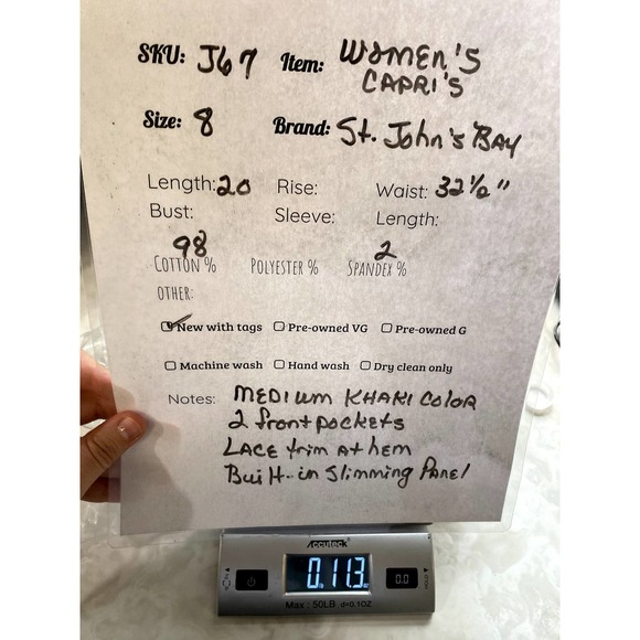 NWT St. Johns Bay Medium Khaki Slimming Women's Capris - Picture 7 of 7